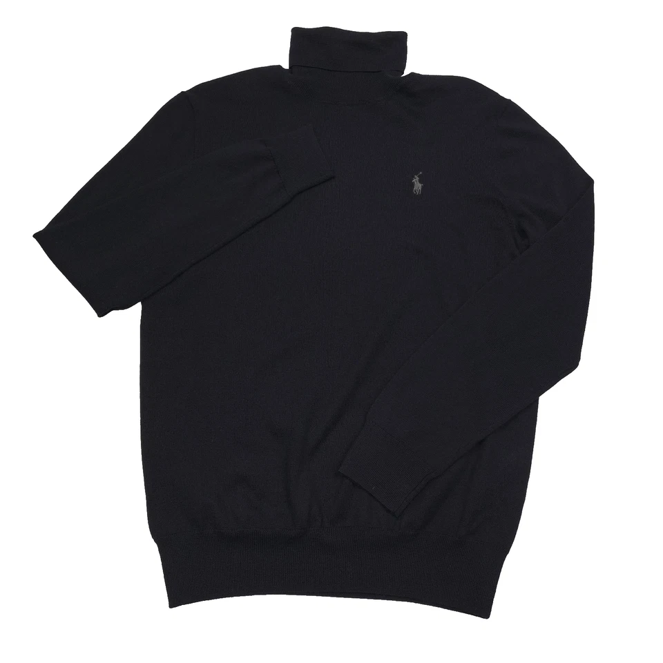 $148 Polo Ralph Lauren Negro Lavable Lana Cuello Alto Suéter Para Hombres Talla Pequeña Foto 1 de 4