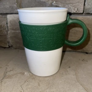 Starbucks Rubber Handle Coffee Mug, 12 Oz., 2008  Green/White 4.75” Tall - Picture 1 of 7