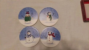 Snowman Coasters Set St. Nicholas Square "Button Up", Winter NEW IN BOX (U20) - Picture 1 of 8