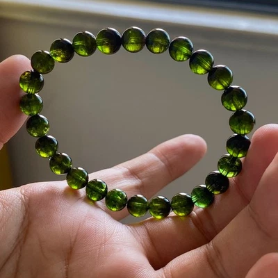 7.3mm Natural Green Tourmaline Rutilated Quartz Crystal Beads Bracelet - Image 1 of 4