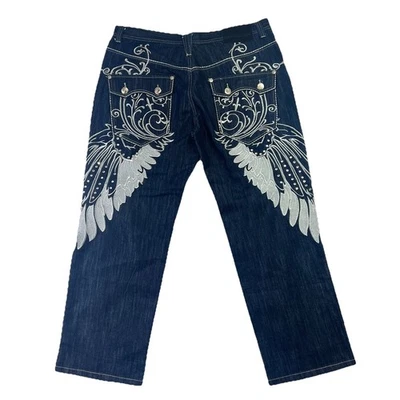 Pantalones de mezclilla vintage Y2K Imperious para hombre W40XL32 patín holgados alas bordadas nuevos Foto 1 de 4