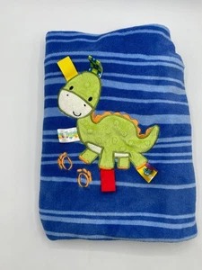 TAGGIES Blue Green Dinosaur Tracks Baby Blanket Stripes Lovey 30x40 Fleece 2014 - Picture 1 of 7