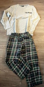 Herren Pyjama Schlafanzug Langarm Grau/Grün/Blau Karierte Hose bpc Gr. 48/50 - Bild 1 von 7