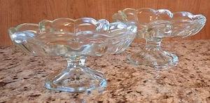 Vintage seltenes Paar dreifach Schaufel Standfuß Klarglas Eisschale Soda Brunnen - Bild 1 von 6