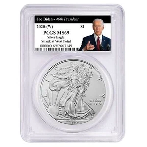 2020 (W) $1 American Silver Eagle PCGS MS69 Biden 46th President Label - Picture 1 of 2