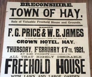 Estates Auction Broadside in the Market Town of Hay UK February 1921 - Picture 1 of 8