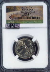 2015-S Blue Ridge Quarter NGC MS67 First Release Quality - Picture 1 of 2