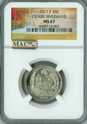 2017 P OZARK RIVERWAYS QUARTER NGC MS67 PQ 2ND FINEST MAC SPOTLESS * - Image 1 of 4