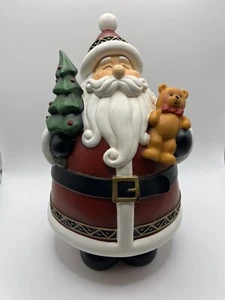 Weihnachtsdeko Weihnachtsmann hält Bär und Baum Holz 10 Zoll - Bild 1 von 7