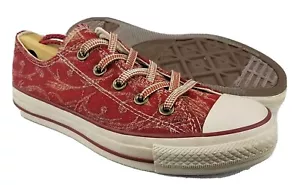 CONVERSE ALL STAR Womens US 6 Red Geometric Paisley Print Shoes CURTAINS Lows - Picture 1 of 12