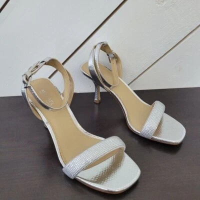 NEW Michael Kors Carrie Sandal Women's 6.5M Silver Metallic Leather Heels - Image 1 of 4