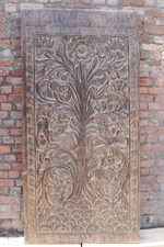 Reclaimed Vintage Wood Hand-Carved Floral Barn Door Interior Door, Tree of Dream