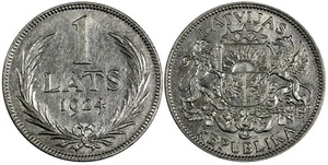 Latvia Silver 1924 1 Lats ch.XF Condition SCARCE KM# 7 (19 287) - Picture 1 of 3
