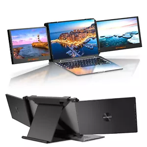 Dual Portable Triple Fold 1080P IPS Monitor Screen Extender For Laptop 13-17.3" - Picture 1 of 22