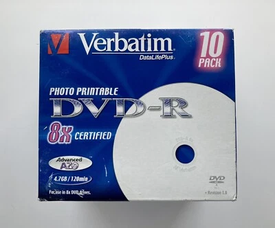 Verbatim DataLifePlus Photo Printable DVD-R 10 Pack, Jewel Cases, NEW, SEALED - Image 1 of 4