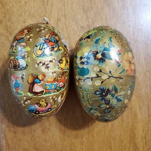 Vintage Easter Egg West Germany Paper Mache Container Decoupage Pair - Picture 1 of 8