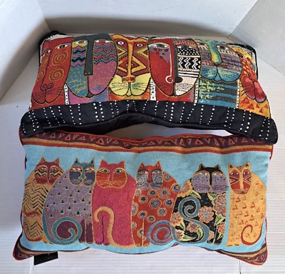 Pair of Laurel Burch Rectangular Throw Pillows Cat Tapestry W/Gold Accents - Image 1 of 4