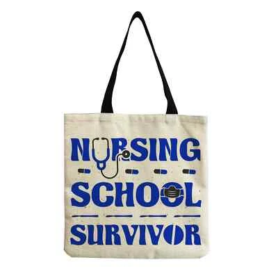 Bolso de Mano de Lino Orgullo de Enfermería Escuela de Enfermería Sobreviviente Foto 1 de 2