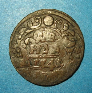 Double strike flaw DENGA 1743 Coin of Tsar Russia 1/2 of Kopek d - Picture 1 of 3