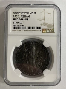 1879 Five Franc Basel Festival Unc - Picture 1 of 3