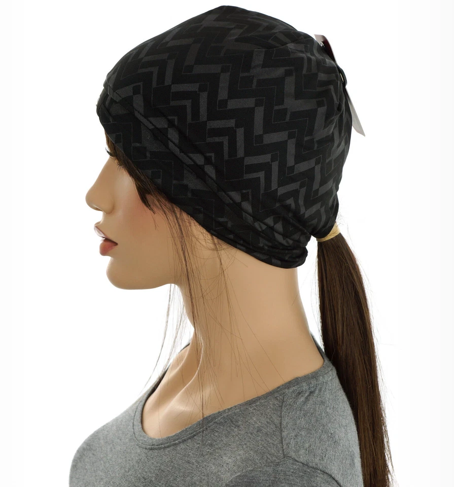 FILA Sport Hat Stretch Black One Size Women Beanie Chevron
