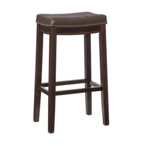 Linon Home Decor Barstool W/ Padded Brown Faux Leather Seat Frame Dark Brown - Picture 1 of 4