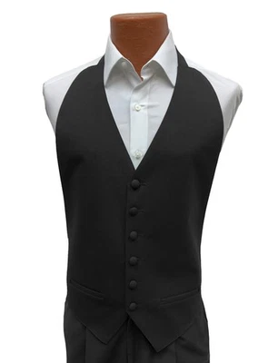 Men's Black Tuxedo Vest Open Back High Quality 100% Wool Made in USA Size XL - Image 1 of 3
