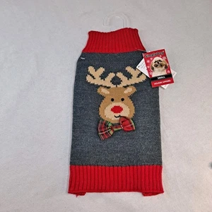 Simply Dog Christmas Sweater Size S Reindeer Gray Multi  - Picture 1 of 5