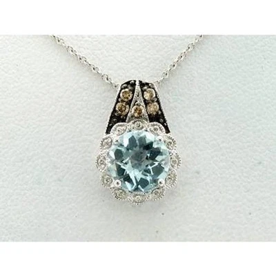 Le Vian 14K 白金吊坠项链女式 1 3/4 克拉海蓝宝石钻石 — 第 1/4 张图片