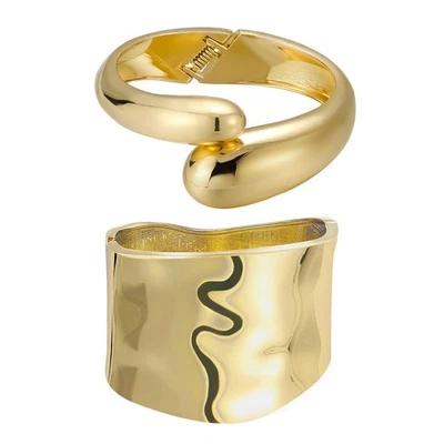 Gold Breit Manschette Armband Stack 18K vergoldet Offener Armreif Armband Tea... - Bild 1 von 4