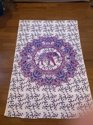 Indian Mandala Wall Hanging Tapestry Tablecloth Cover Purple & Pink Elephants - Image 1 of 4