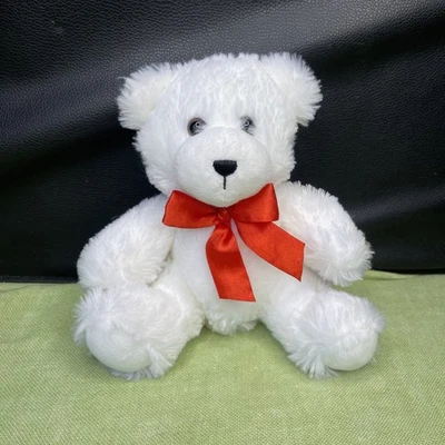 "Primer y Principal Oso de Peluche Blanco 6"" Arco Rojo Peluche Animal 2023 Lindo Regalo" Foto 1 de 4