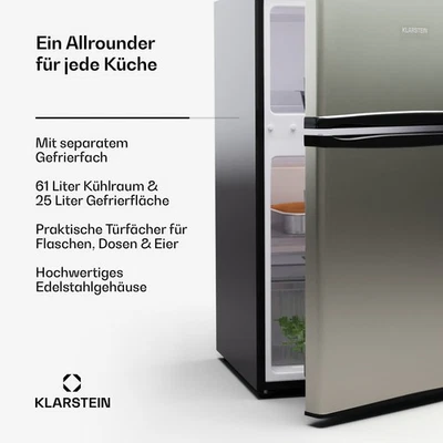 KLARSTEIN Kühl Gefrierkombination Freistehend Kuhlschrank mit Gefrierfach Kühltruhe 86 L