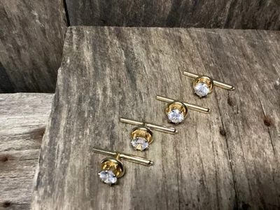 Conjunto de 4 tachuelas de vestido vintage de diamantes de imitación con botones de esmoquin cargados con primavera diamantado Foto 1 de 4