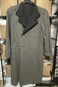 Vintage Aquascutum Reversible Trench Wool Coat Jacket Size 14 Large Gray Black - Picture 1 of 9