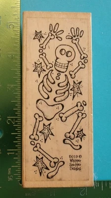 Whipper Snapper Designs DANCING JUMPING SKELETON Rubber Stamp Halloween - Image 1 of 2