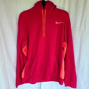 NIKE Thermafit Hoodie Large Pink Orange Pullover Long Sleeve Sweatshirt - Picture 1 of 4