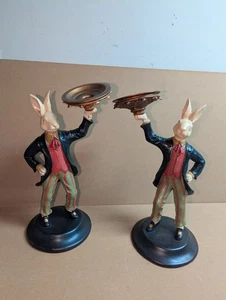 AS-IS* Vintage Porcelain Rabbit Candle Holder Statues - Picture 1 of 4