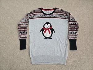 Shrinking Violet Penguin Holiday Sweater Gray Christmas Size Medium - Picture 1 of 7