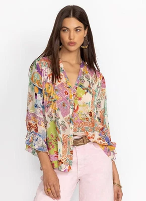 NWOT Johnny Was Multicolor Floral Pleated Ruffle Sleeves Blouse Size S - Image 1 of 4
