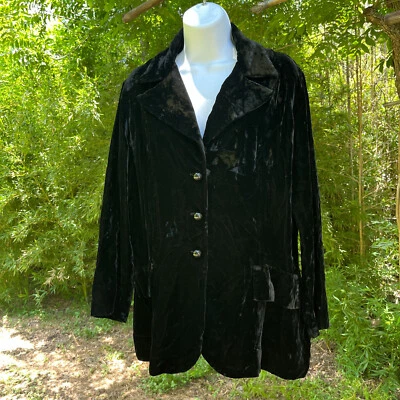 True Vintage Crushed Velvet Blazer Top Womens M/L Black Goth Dark Academia 60s - Image 1 of 4