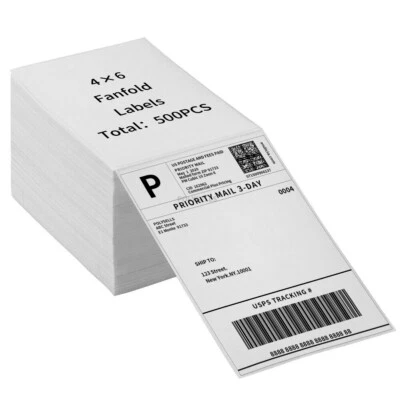 4"x6" Fanfold Direct Thermal Shipping Labels for Zebra and Rollo Printers - Image 1 of 4