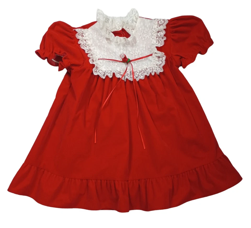 Vestido de Navidad vintage 'Cutest One' terciopelo rojo encaje niña niño muñeca vacaciones 4T Foto 1 de 4