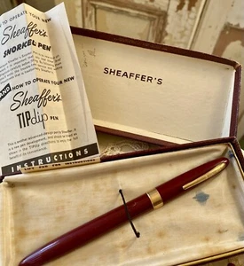 Rare Vintage 50s Sheaffer's Snorkel Fountain Pen Maroon 14ct Gold Box Instructio - Picture 1 of 9