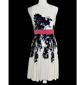 Red Saks 5th Ave Women’s Dress Floral Pleated Beige Black Pink Sleeveless Size 4 - Picture 1 of 10