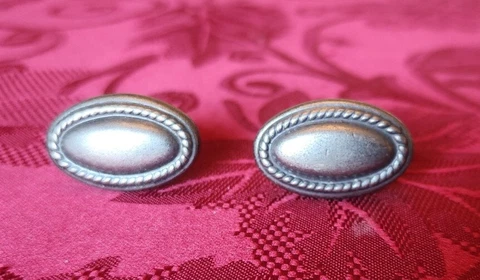 2pc Pair Vintage Oval Reclaimed Pewter Drawer Cabinet Knobs Pulls 1 3/8"  #117 Cover