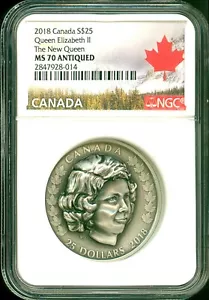 2018 Canada $25 Queen Elizabeth II The New Queen NGC MS70 Antiqued Box & COA OGP - Picture 1 of 7