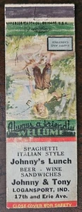 Johnny's Lunch Logansport Indiana "Matchcover" - Picture 1 of 2