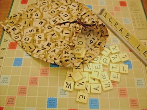 SCRABBLE LETTERS TILES BAG Drawstring bag, marbles etc Handmade cotton fabric i - Picture 1 of 1
