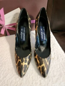 Vintage Stuart Weitzman for Mr. Seymour Leopard Print Leather High Heels 7.5 AA - Picture 1 of 11